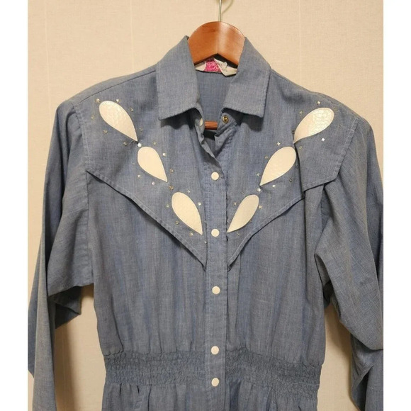 70s 80s Evelyn Pearson Women Vintage Jumpsuit Chambray Denim Style Neiman Marcus - Picture 2 of 9